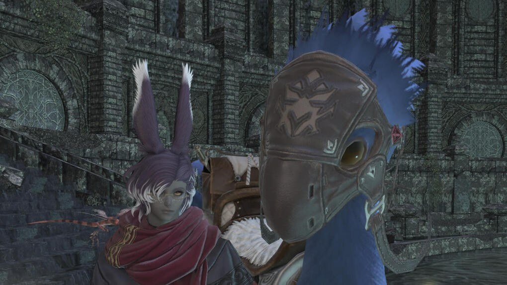 A picture of Kanin and his blue chocobo, Birb.
